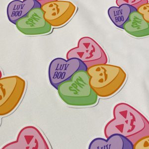 Love Hearts klistremerke. Love Hearts med gresskar fjes.
